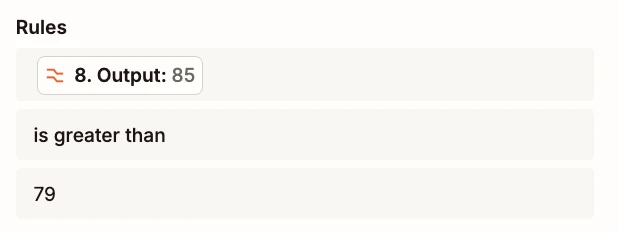 Zapier Path A rule: step 8 output 85 is greater than 79