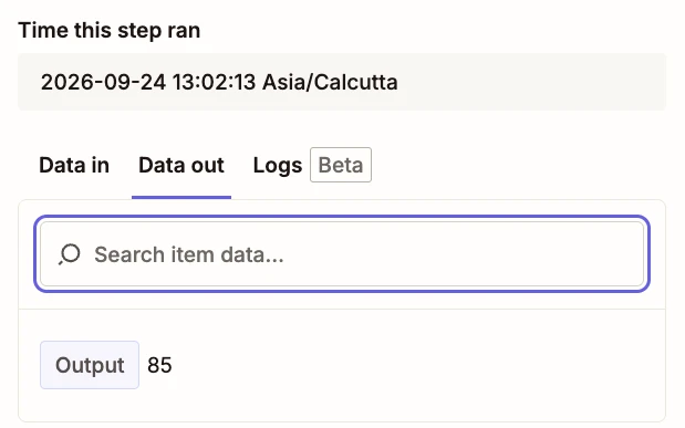 Zapier step 8 Formatter Numbers output showing 85